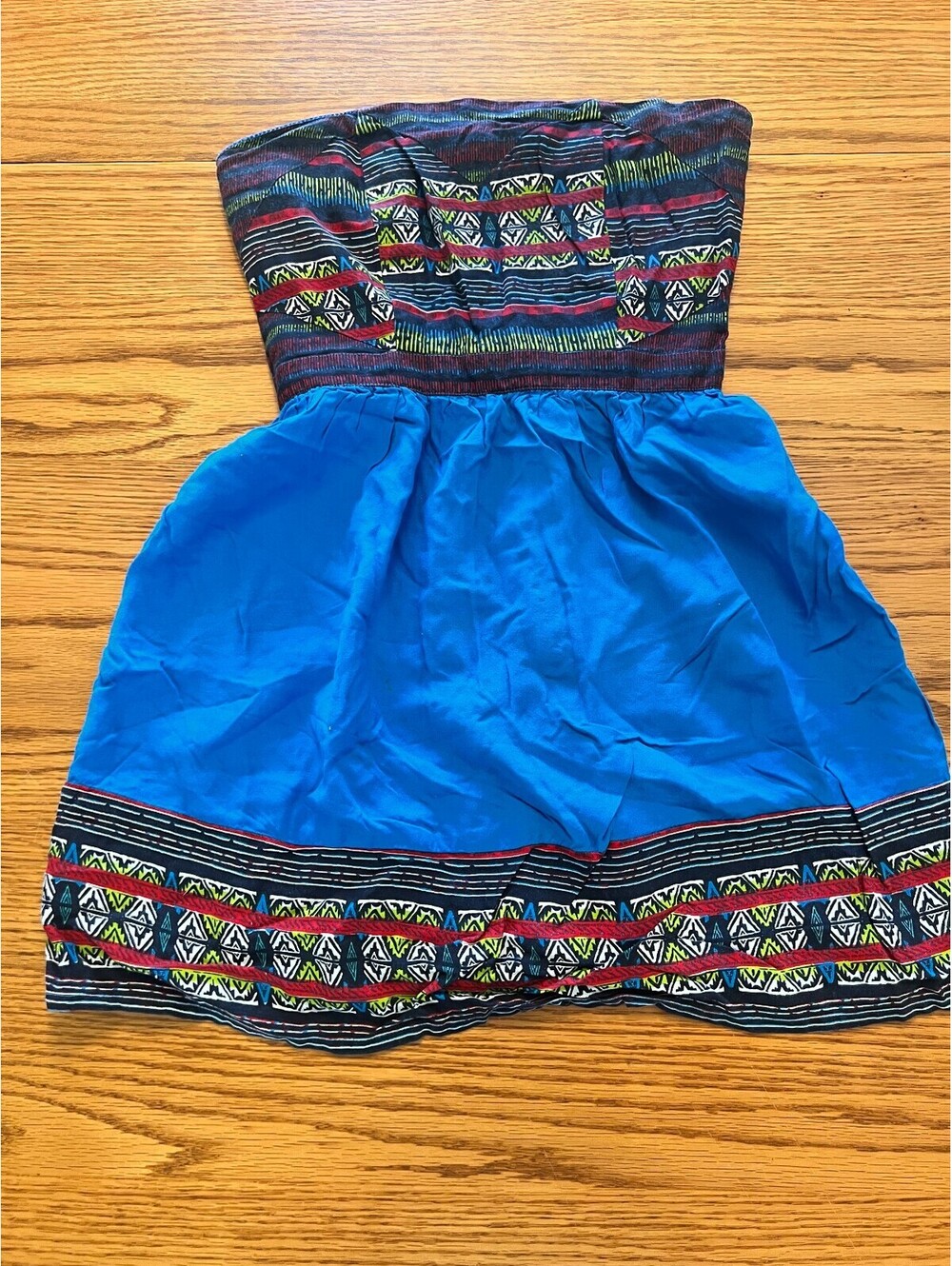 Silence + Noise Strapless Blue and Patterned Summer Dress